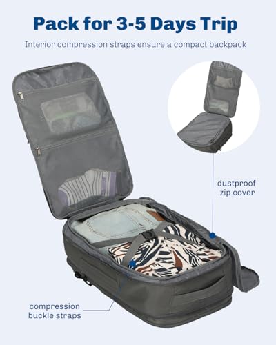 Hynes Eagle TSA Friendly Travel Backpack for Men Women Carry on Backpack 40L Flight Approved Laptop Backpack for 17 inches Compressible Weekender Bag Overnight Backpack Dark Grey - color: Dark Grey