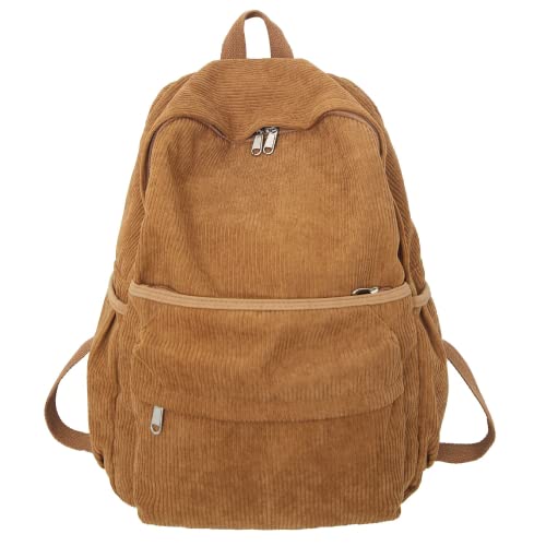 Preppy Corduroy Aesthetic Backpack 15.6 inch Laptop College Backpack Cute Book Bag Travel Rucksack Daypack (One Size,Brown) - color: Brown