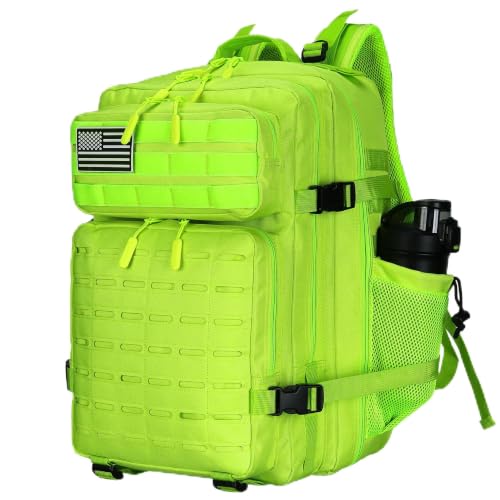 Military Tactical Backpack 45L/25L 3 Day Assault Pack Molle Daypack Hiking Backpack for Men and Women - color: Neon Green, size: 45L