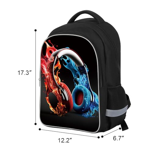 ZRENTAO 3 Pcs Kids Backpack, 3D Reflective Cartoon, 600D Polyester & Dual Zippers, 17" Bookbag with Ergonomic Design for boys & girls age 6-18, Headphone Space Style for school Children Kids - color: 08#headphonesset