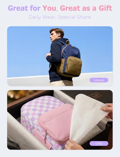 VASCHY School Backpacks, Lightweight Bookbag Schoolbag for Girls Casual Basic Simple Daypack for Women Blush Checkerboard - color: Blush Checkerboard