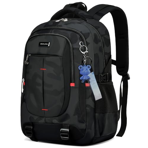 schoolbags for Middle school and high school student，high-capacity camo bookbags for Teens boys，Water Resistant Anti Theft Travel backpack with Computer compartment Fits 15.6 Inch Laptop - color: Camouflage+ (Pendant), size: Medium (18.5*12.9*9 inches)