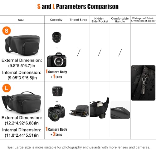 Cwatcun Waterproof Camera Waist Bag Compact Camera Case, Lightweight Portable Fanny Pack, Daily Carry Storage Case Crossbody Bag for Canon, Nikon, Sony, Fuji DSLR/SLR/Mirrorless Camera, Lens, Black - size: Small