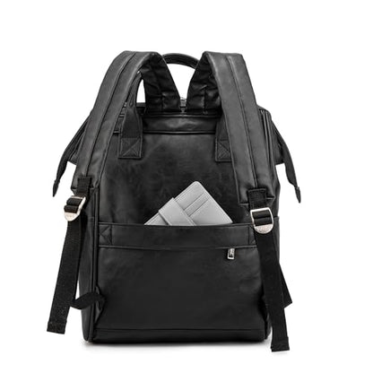 Kinmac Laptop Backpack for Women and Men, Large Capacity Travel Backpack for 15.6 inch Laptop Computer (Black PU) - color: Black Pu