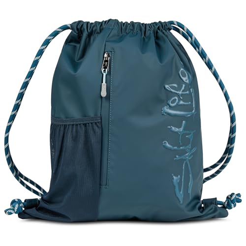 Salt Life Drawstring Backpack for Men and Women - Small Draw String Cinch Gym Bag with Water Bottle Pocket and Zipper Pocket - color: Indigo