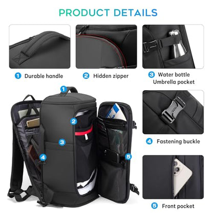 BANGE 40L Travel Backpack with Shoe Compartment, Large Capacity Weekender Bag Daypack Fits 17.3 Inch Laptop, Carry-on Luggage Backpack with Water Bottle Holder for Traveling, Hiking, Business - color: Black