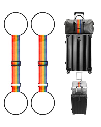 Luggage Connector Straps for Suitcase, Adjustable Travel Belt for Carry on Bag, Backpack, Accessories, Thickened Elastic Add A Bag Bungee Strap, 2 Pack - color: Rainbow