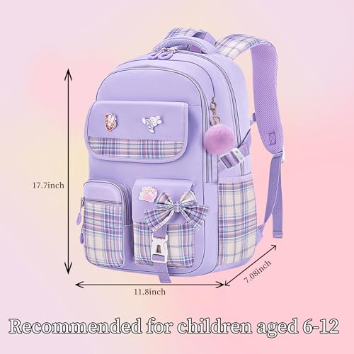 Girls Backpack Kids Backpack for Girls School Kawaii Bookbag Book Bag for Elementary Primary School - color: Purple-gz