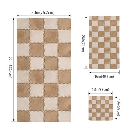 Brown Beige Checkered Bath Towels Set of 3 for Bathroom,Soft Absorbent Shower Beach Hand Face Hair Yoga Workout Gym Towel Dish Wahcloth,Modern Farmhouse Plaid Burlap Quick Dry Bath Towels+Set - color: Beige, Tan, Cream