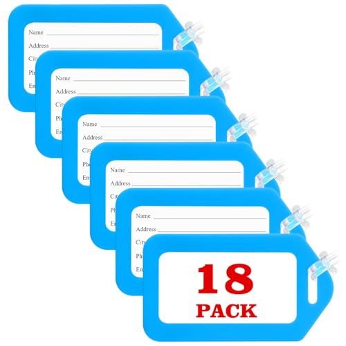 18 Pack Luggage Tag Bright Luggage Tags for Suitcases Bag Tags Name Tags for Kids Travel Accessories Must Haves by Sodsay (Light Blue) - color: Light Blue