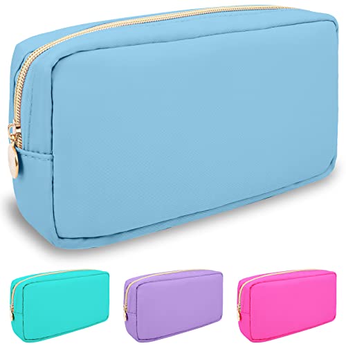Nylon Small Makeup Bag for Purse, Cute Preppy Black Makeup Bag Cosmetic Zipper Pouch Purse, Waterproof Portable Travel Toiletry Bag Clutch Makeup Brush Bag Organizer Storage for Women Men Girls(Black) - color: Blue, size: Small