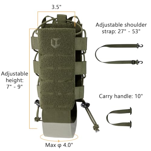 Tactical MOLLE Pouch Water Bottle Holder with Shoulder Strap Modular Bag for Outdoor Hiking Camping Hunting Fishing Airsoft - color: Army Green