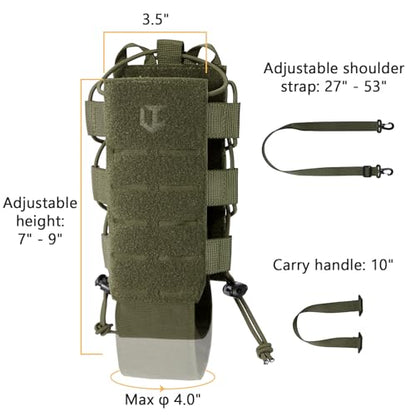 Tactical MOLLE Pouch Water Bottle Holder with Shoulder Strap Modular Bag for Outdoor Hiking Camping Hunting Fishing Airsoft - color: Army Green