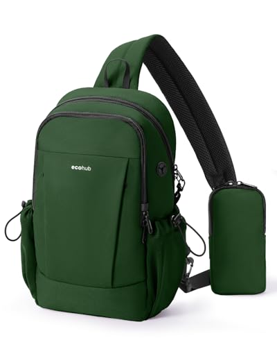 ECOHUB Anti-Theft Crossbody Bag Men Women, RFID Blocking Lightweight Sling Backpack Eco-Friendly with 9 Pockets Sturdy SBS Zippers Water Resistant for Travel Work Hiking Outdoor, Army Green - color: Army Green, size: Medium