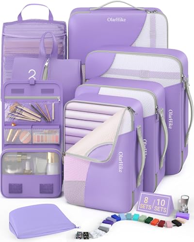 8 Set Packing Cubes for Travel, Gifts for Women Mom,Anti-Tearing Suitcase Organizer,OlarHike Vacation Essentials & Accessories for Cruise Ship - color: 13 Purple