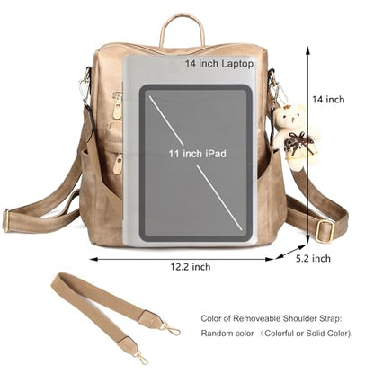Soperwillton Women Backpack Purse Multipurpose Design Handbags Shoulder Bag PU Leather Travel bag Backpack Set 2pcs - color: Z-sand