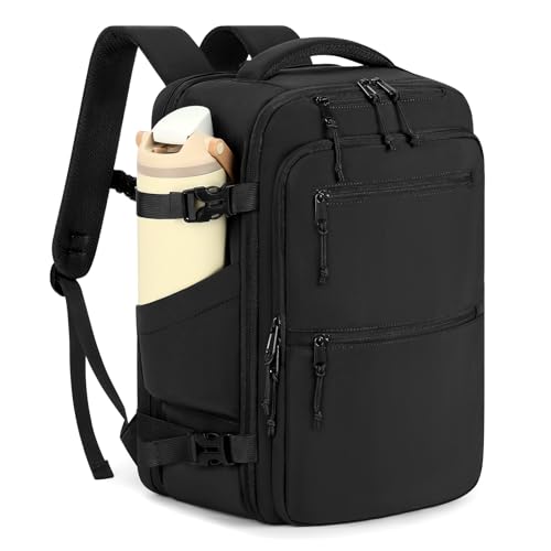 mibasies 30L Travel Backpack for Women & Men: Carry On Luggage Flight Approved, TSA Laptop Backpack with Water Bottle Pocket, Personal Item Bag Fits 15.6" Laptop for Weekender Business - Black - color: Black, size: Large