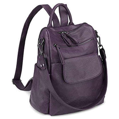Uromee Backpack Purse for Women Vegan Leather Ladies Fashion Travel Shoulder Bag Convertible - color: 240 Purple