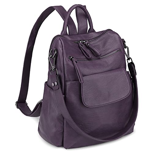 Uromee Backpack Purse for Women Vegan Leather Ladies Fashion Travel Shoulder Bag Convertible - color: 240 Purple