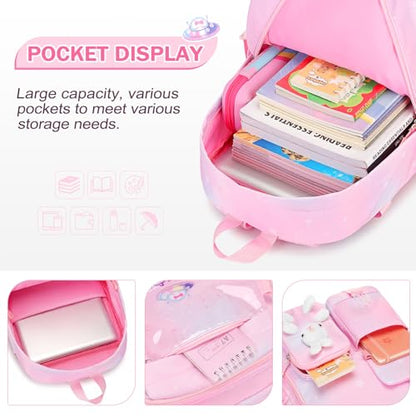 FIXITOK Girls Backpack Set, 3PCS Kids Backpack for Girls, Kawaii Bunny School Backpacks for Girl Kindergarten Elementary Preschool Middle School Bags with Lunch Box Pencil Case Dreamy-Pink - color: Dreamy-pink