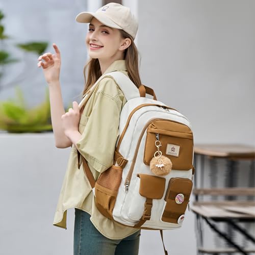 Hidds Laptop Backpacks 15.6 In Kids School Backpack for Girls Women Bookbag - color: C-khaki Beige