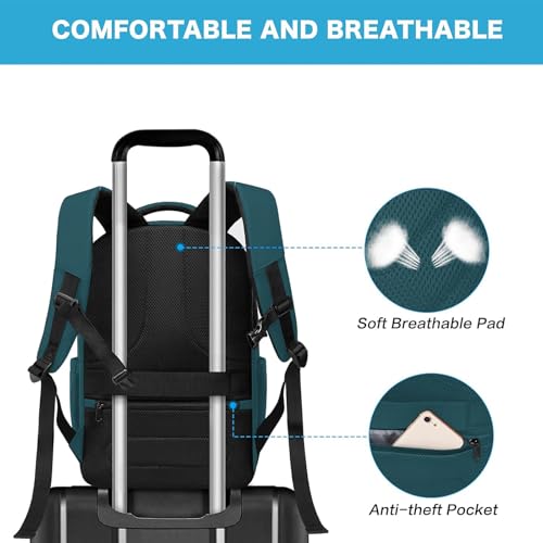 MOSISO 15.6-16 inch 35L Laptop Backpack with USB Charging Port for Women Men, Waterproof Hardshell Travel Business Computer Bag, Anti-Theft Daypack with Luggage Strap, Teal Green - color: Teal Green