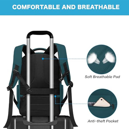 MOSISO 15.6-16 inch 35L Laptop Backpack with USB Charging Port for Women Men, Waterproof Hardshell Travel Business Computer Bag, Anti-Theft Daypack with Luggage Strap, Teal Green - color: Teal Green