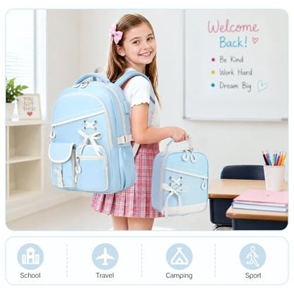 DIGOBAY Backpacks for Girls - 3PCS Girls Backpack with Lunch Box & Pencil Pouch School Backpacks for Elementary Middle High College School Bookbag for Teen Girl Kids Students Blue - color: Bluebeige