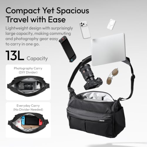 ULANZI U023 Camera Sling Bag 13L, 3-Point Crossbody Bag with MOLLE Shoulder Yoke and Removable EVA Padded Insert, Water-Resistant Camera Bag for Mirrorless DSLR, 14 Inch Laptop,Tripod & POV Action Cam - size: 13L