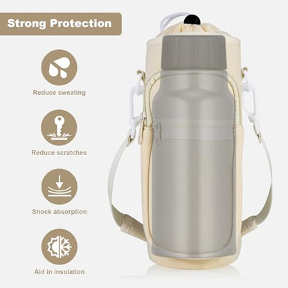 Water Bottle Holder with Strap, Water Bottle Carrier Bag with Phone Pocket, Shoulder Hand Strap Insulated Neoprene 32/40 oz Water Bottle Sleeve for Walking Hiking Camping Gym - color: 2 BEIGE, size: under 32oz