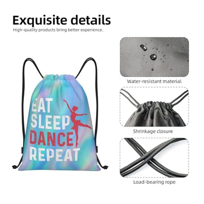 Gianlaima Eat Sleep Dance Repeat Ballet Drawstring Backpack Sport Gym Sack Yoga Dance Travel Bag For Men Women - color: Black13