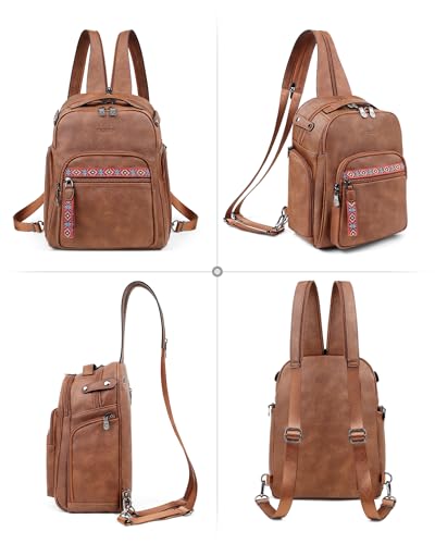 FADEON Large Sling Bag for Women, Designer Leather Crossbody Purse Convertible Sling Backpack, Anti Theft Daypack for Travel - color: 1 Brown Retro Style