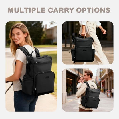 VONAL Neoprene Diaper Bag Backpack with Changing Pad, 33L Large Capacity Neoprene Backpack Baby Diaper Bag with Insulated Pockets, Travel Diaper Backpack Baby with 12 Pockets for Mom & Dad, Black - color: Dark Black