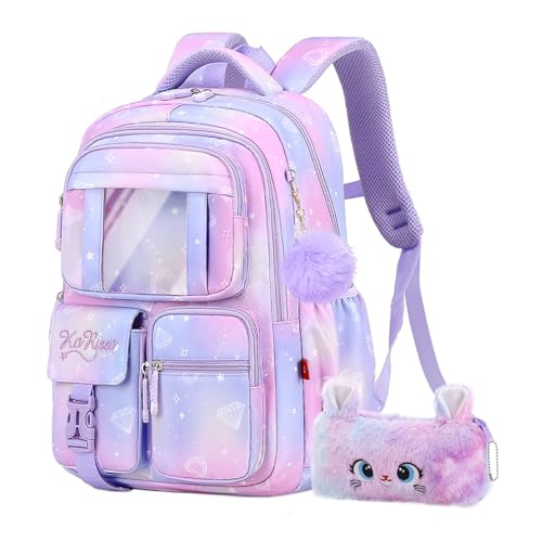 Girls Backpack for School Kids Backpack for Girls Cute Kids Kawaii Bookbag Book Bag for Elementary Primary School - color: Purple-xk