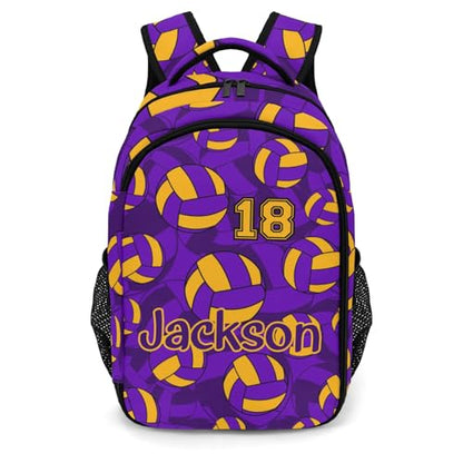 Purple Gold Volleyball Pattern Shoulders Backpack Laptop Bag Bookbags Personalized Casual Daypack for Sports Birthday Holiday Party Gift - color: Purple Gold Volleyball Pattern