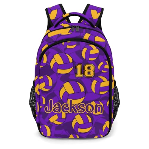 Purple Gold Volleyball Pattern Shoulders Backpack Laptop Bag Bookbags Personalized Casual Daypack for Sports Birthday Holiday Party Gift - color: Purple Gold Volleyball Pattern