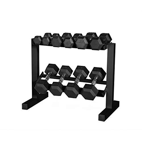 CAP 150 LB Dumbbell Set with 2-Tier Rack, Rubber Hex Free Weights Set, Home Gym Weight Set with Horizontal Storage Rack for Strength Training - color: Black, style: 150bs Set - Chrome Handles
