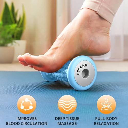 BESKAR Foot Massager Roller for Plantar Fasciitis Relief, Portable Feet Roller to Deep Tissue Muscle Massage, Foot Arch and Heel Pain, Reflexology Tool - color: Blue
