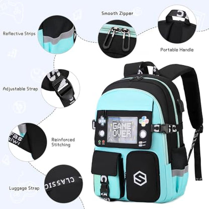 Scothen Boys Backpack, Cool Luminous School Backpacks for Boys with Lunch Bag Pencil Case, Kids Backpack Kindergarten Elementary Middle School Book Bags for Teen Boy Children with USB Charging Port - color: Green