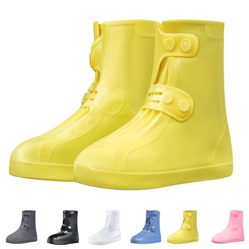 Waterproof Shoe Covers Non-Slip Rain Shoe Covers Reusable Silicone Shoes Covers For Rain Resistant Rain Boots For Men Women Outdoor Overshoes Protection - color: Yellow-01, size: M (Kid 3.5Y-5Y / Women 4.5-5.5)