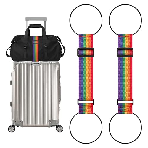 2 Pack Adjustable Luggage Straps for Add a Bag, Bungees Elastic Belt to Connect Suitcases, Luggage Connector Straps for Travel Essentials, Luggage Accessories Fastening Bag Strap - Rainbow - color: Rainbow, size: 2Pack