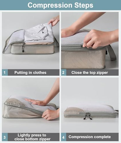Barsine Large Compression Packing Cubes for Travel, 4-Pack Extra Large Packing Cubes with Double Compression Zipper, Luggage Organizers for Carry On, Cruise, Family Vacation & Business Travel