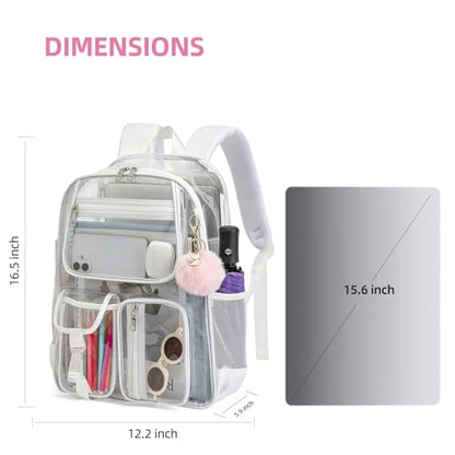 Clear Backpacks for Girls Women, Heavy Duty PVC Transparent School Bookbag See Through Back Pack for College Work Travel (White) - color: White