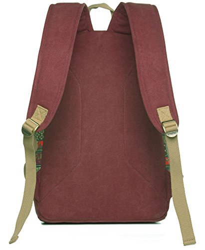 Kinmac Canvas Backpack with Massage Cushioned Straps,Travel Outdoor Backpack (Wine-Bohemian) - color: Wine-bohemian