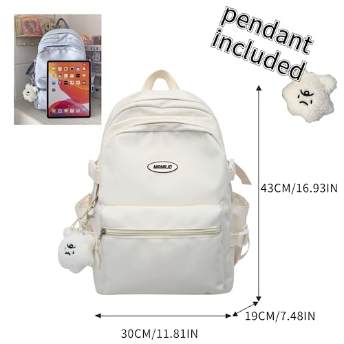VTTDB Kawaii Backpack with Cute Accessories Casual Aesthetic Daypack Simple Laptop Bag Waterproof Travel Rucksack for Women (white) - color: White
