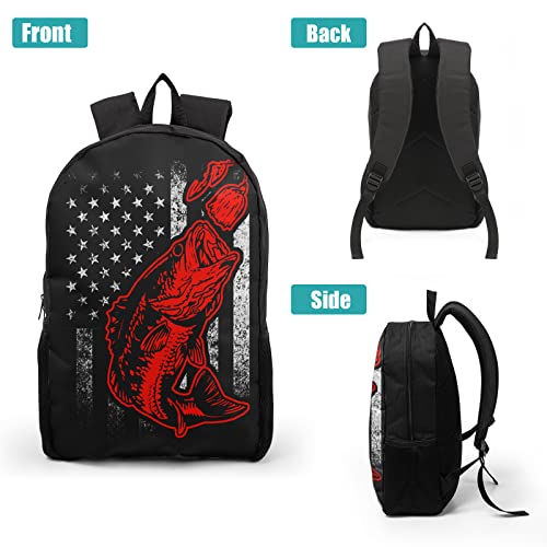Giwawa Bass Fishing Lure Teens School Backpack Set American Flag Canvas Girls Boys School Bags Travel Bookbags 3 in 1 - color: Fishing Flag-1