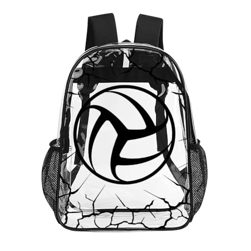 Volleyball Clear Backpack Heavy Duty for Girls Kids Boys Women | Large Cool PVC Volleyball Theme Printing Transparent Backpacks for Schools Stadium Concerts Work - Clear/Black - color: Volleyball Clear Backpack 3 Black