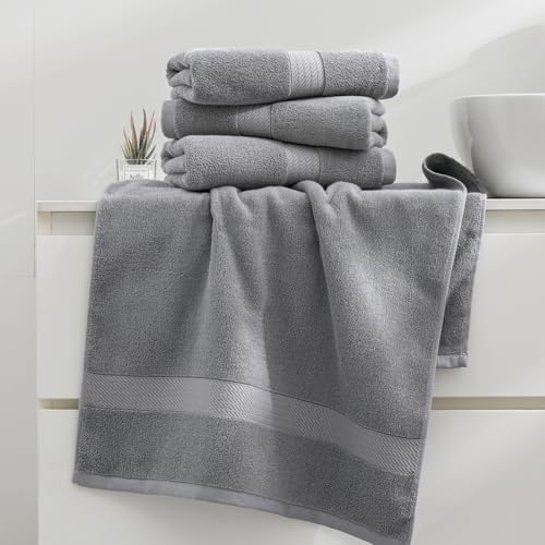 100% Cotton Hand Towel Set of 4, Oversized Ultra Soft Luxury Towels, Thick Plush, Absorbent Heavyweight, Guest Bath, Hotel, Spa, Home Bathroom, Shower,20" x 40" (Grey) - color: Grey