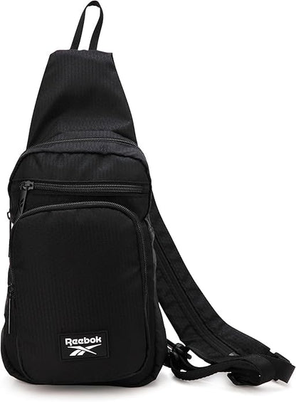 Reebok Unisex Crossbody Bag - Convertible Compact Durable Cross Body Bag for Women and Men - Gym and Travel Essentials, Size One Size, Cosmos Black With White Logo - color: Cosmos Black With White Logo