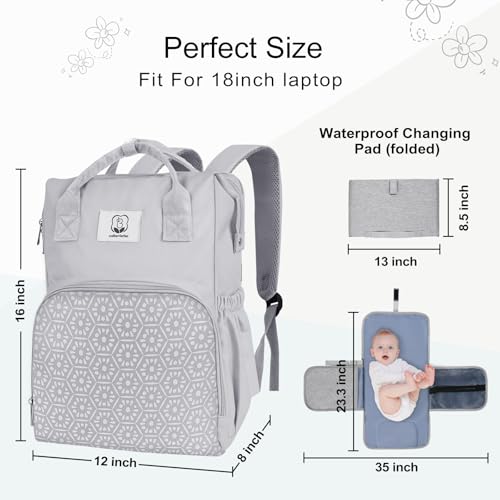 Diaper Bag with Changing Pad, Large Baby Bags Backpack with Stroller Straps & Insulated Pockets, Multifunction Waterproof Travel Diapers Back pack for Women & Man, Grey - color: Grey